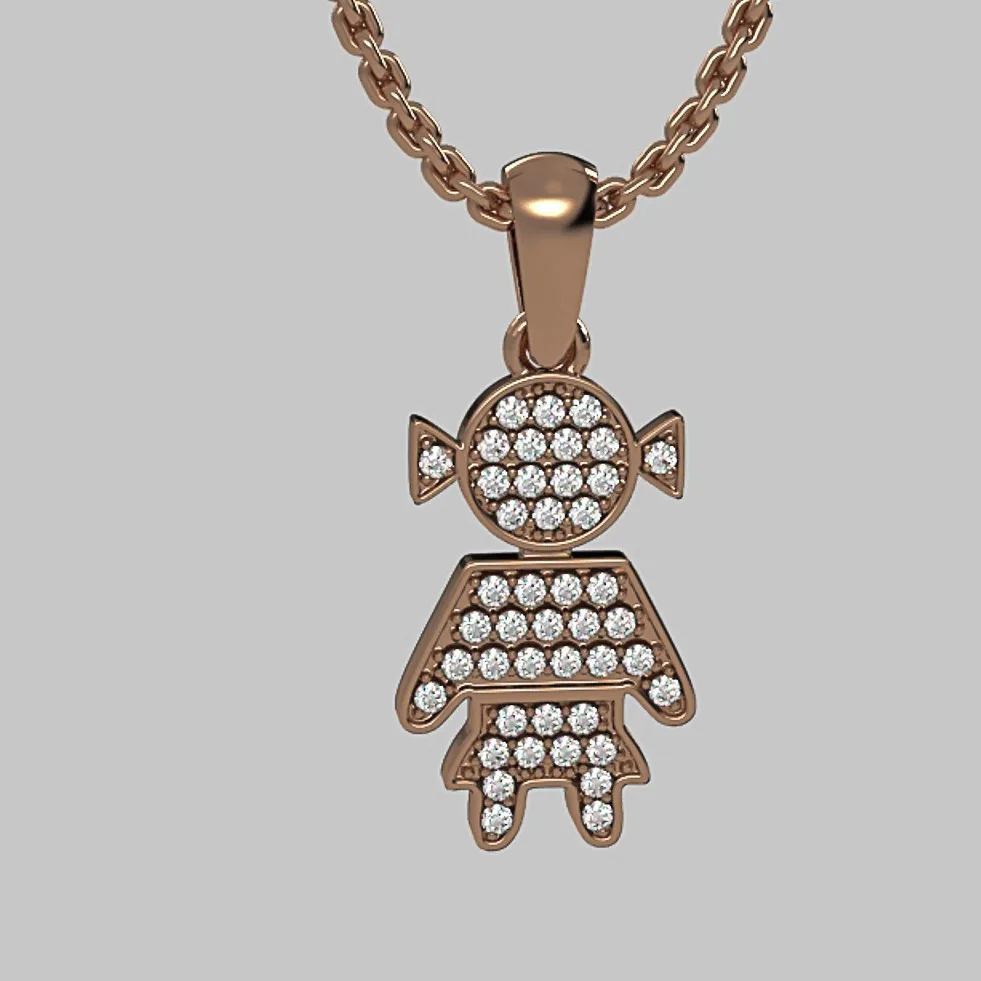 Diamonds Pendant "Girl"in White and Rose Gold, Elegant Jewelry Accessory for Everyday Wear, Perfect Present for Anniversary or Birthday Gift. DP53 · 2