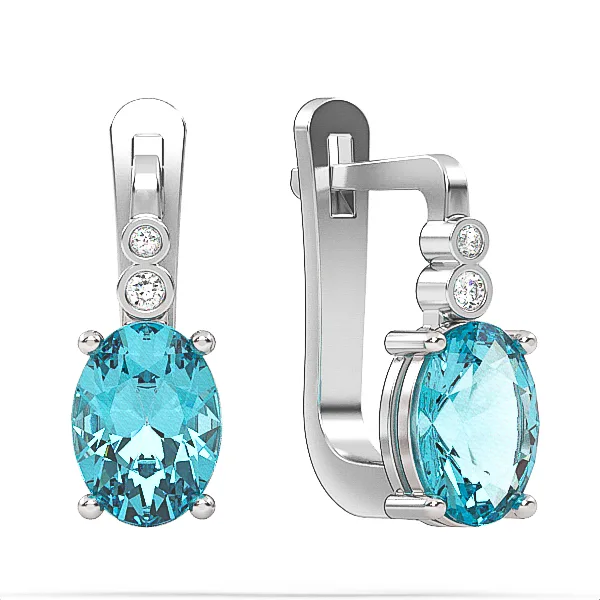 Gold Earrings // Swiss blue topaz // Diamonds // Gemstone jewelry // For women // For girl // EAG8 · 2