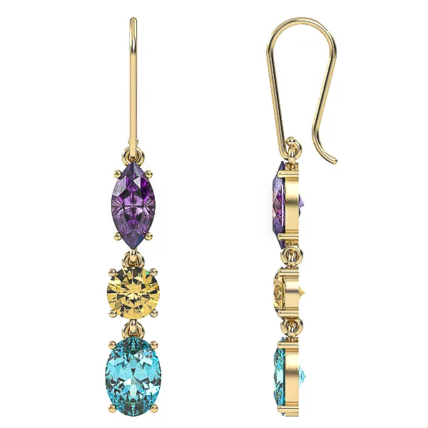 Gold Earrings // Citrine, Amethyst & Blue Topaz // Gemstone jewelry // EAG30 · 2