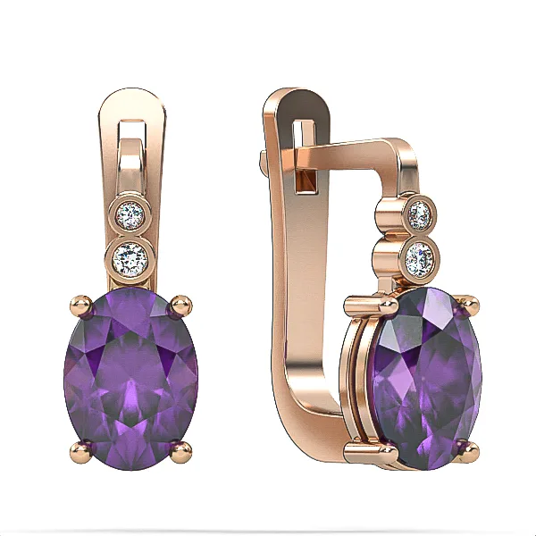 Gold Earrings // Amethyst earrings // Diamonds end gemstone // For women // Present // EAG3 · 1