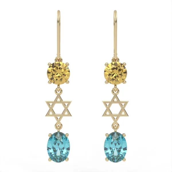 Gold earrings // Citrine // Blue Topaz Swiss // Gemstone jewelry // Gift for women // EAG20 · 3