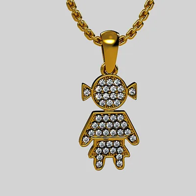 Diamonds Pendant  "Girl"in White and Rose Gold, Elegant Jewelry Accessory for Everyday Wear, Perfect Present for Anniversary or Birthday Gift. DP53