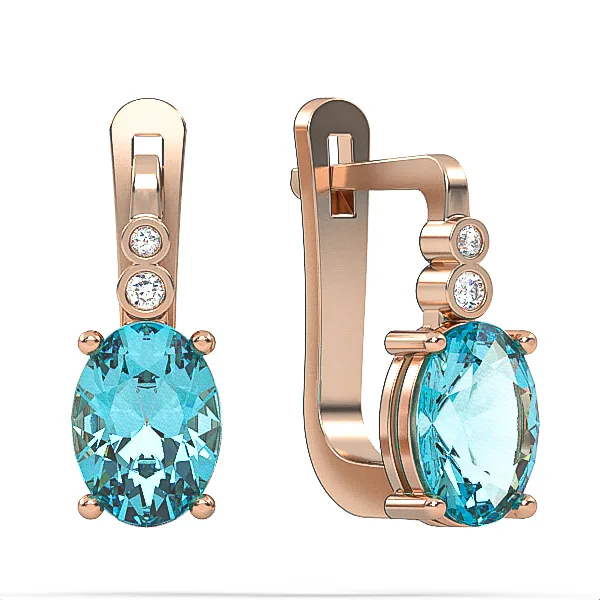 Gold Earrings // Swiss blue topaz // Diamonds // Gemstone jewelry // For women // For girl // EAG8 · 1