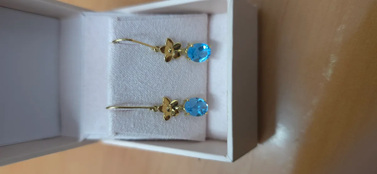 Gold earrings // Blue Topaz Suiss // For women // For girl // EAG16 · 5