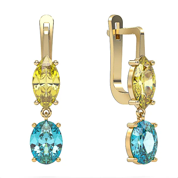 Gold earrings // Citrine and Blue Topaz Suisse // Gemstone jewelry // Model EAG33 · 5