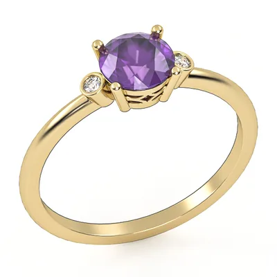 Gold ring//Amethyst ring//Natural Diamonds//CVD diamonds//for women//GSR5