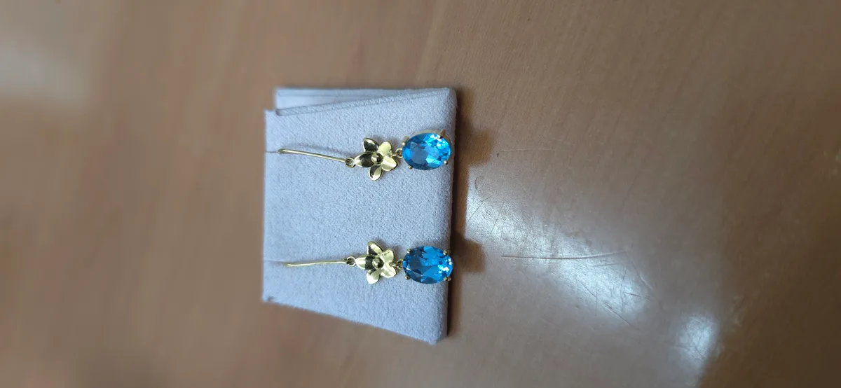 Gold earrings // Blue Topaz Suiss // For women // For girl // EAG16 · 4