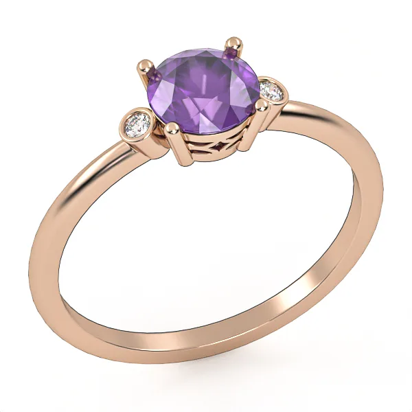 Gold ring//Amethyst ring//Natural Diamonds//CVD diamonds//for women//GSR5 · 2
