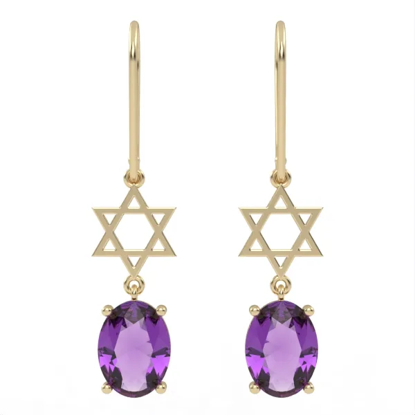Gold earring // Amethyst earrings // Gemstone jewelry // For women // EAG19 · 2