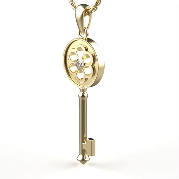 Gold Key Diamond Pendant // Gold Pendant // Natural Diamonds // Lab Diamonds Model DP30 · 1