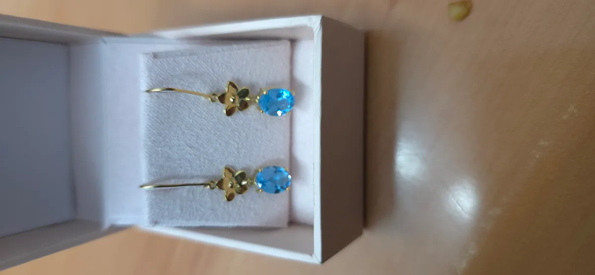 Gold earrings // Blue Topaz Suiss // For women // For girl // EAG16 · 6