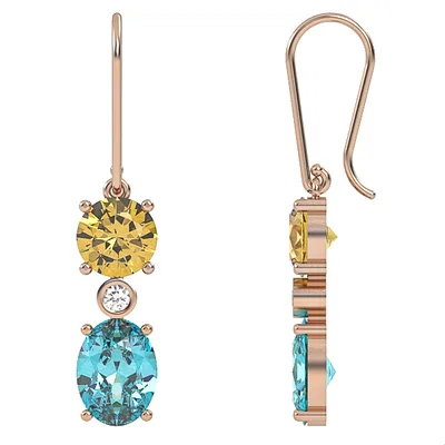 Gold Earrings with Blue Topaz, Citrine & Diamonds | Elegant Gifts for Women | EAG31