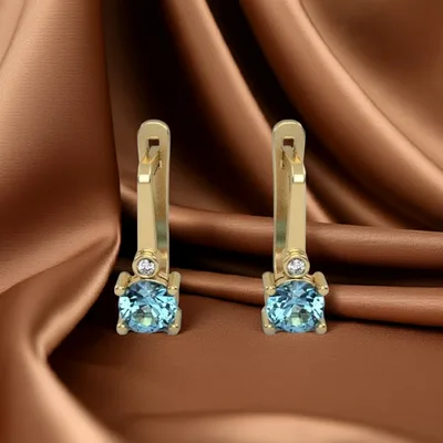 Gold Earrings// Blue Topaz stones//natural or CVD diamonds// model EAG36