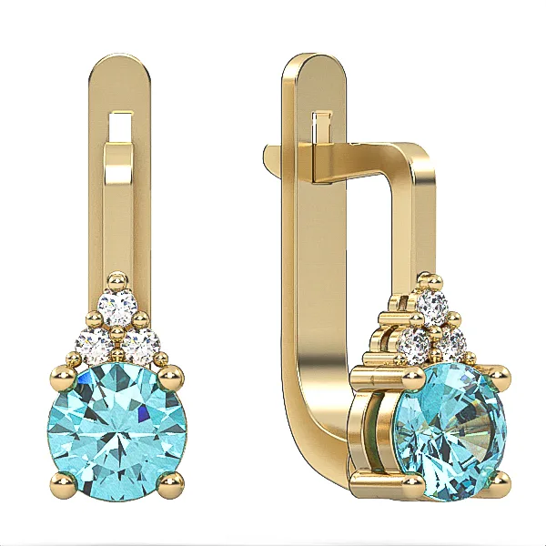 Earrings made of 14 k. gold set with Blue Topaz Suisse stones and diamonds. Model EAG34 · 3