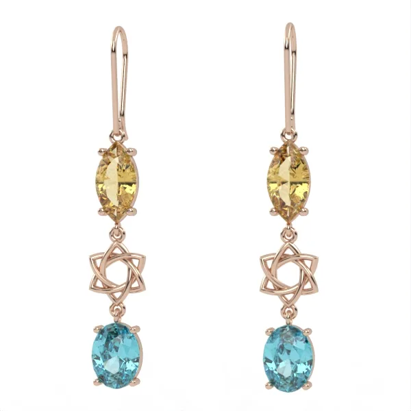 Gold earrings // Citrine earrings // Blue Topaz Suisse // Gemstone jewelry // For women // EAG27 · 1