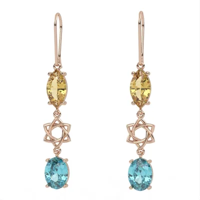 Gold earrings//Citrine earrings//Blue Topaz Suisse//gemstone jewelry//for women//EAG27