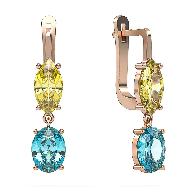Gold earrings // Citrine and Blue Topaz Suisse // Gemstone jewelry // Model EAG33 · 2