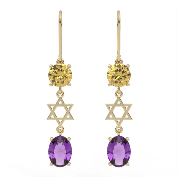 Gold earrings // Citrine end amethyst // Gemstone jewelry // For women // For girl // EAG21 · 3