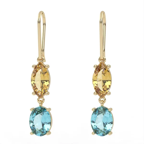 Gold Earrings // Citrine // Swiss blue topaz // For women // For girl // EAG14 · 3