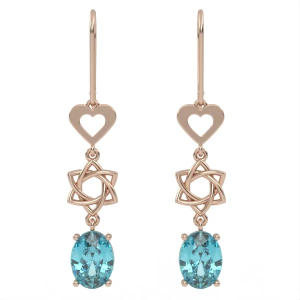 Gold earrings // Blue Topaz Suisse // For women // For girl // EAG28 · 1
