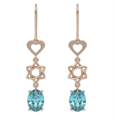 Gold earrings//Blue Topaz Suisse//for women//for girl//EAG28