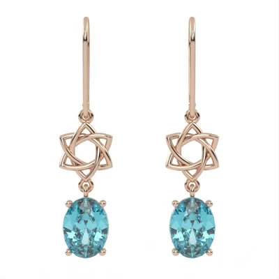 Blue Topaz Gemstone Gold Earrings Elegant Women Jewelry for Daily Wear Perfect Gift. Model EAG26