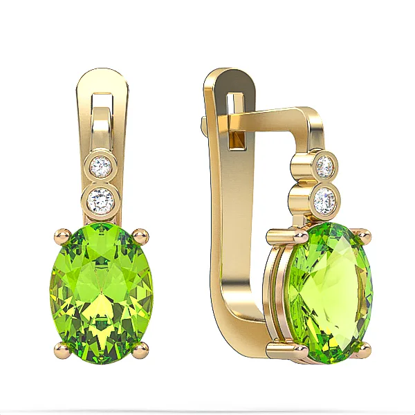 Gold earrings // Peridot earrings // Gemstone jewelry // Diamond // For women // Present // EAG7 · 3
