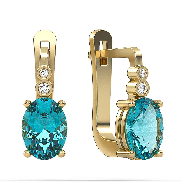 Gold Earrings // Swiss blue topaz // Diamonds // Gemstone jewelry // For women // For girl // EAG8 · 3