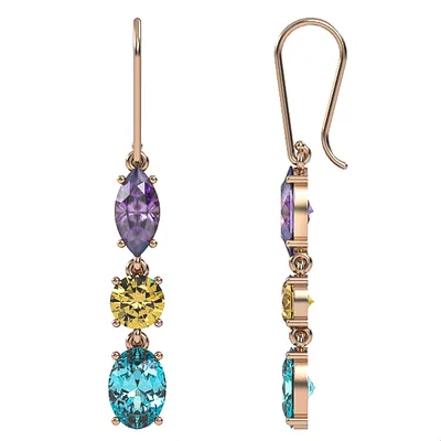 Gold Earrings//Citrine, Amethyst & Blue Topaz//gemstone jewelry//EAG30