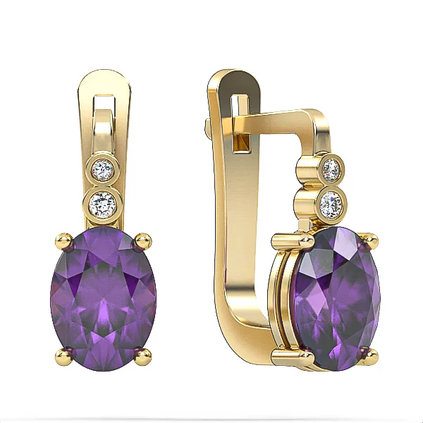 Gold Earrings // Amethyst earrings // Diamonds end gemstone // For women // Present // EAG3 · 3