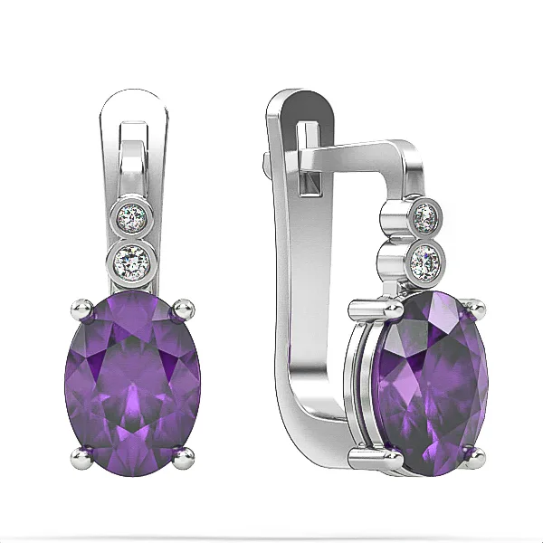 Gold Earrings // Amethyst earrings // Diamonds end gemstone // For women // Present // EAG3 · 2
