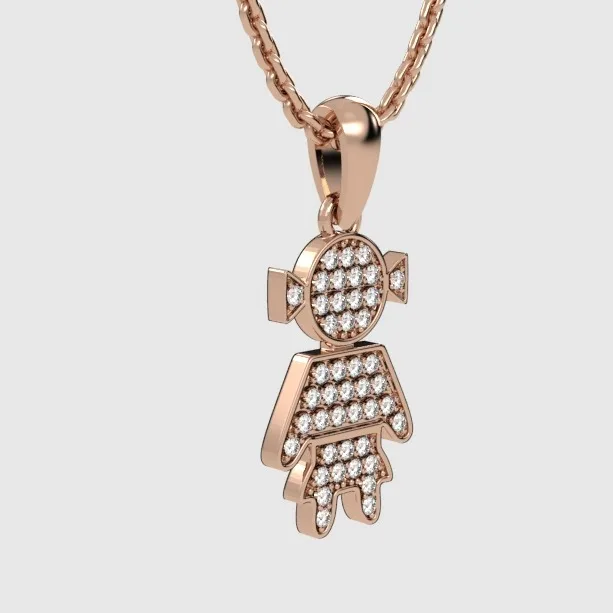 Diamonds Pendant "Girl"in White and Rose Gold, Elegant Jewelry Accessory for Everyday Wear, Perfect Present for Anniversary or Birthday Gift. DP53 · 5