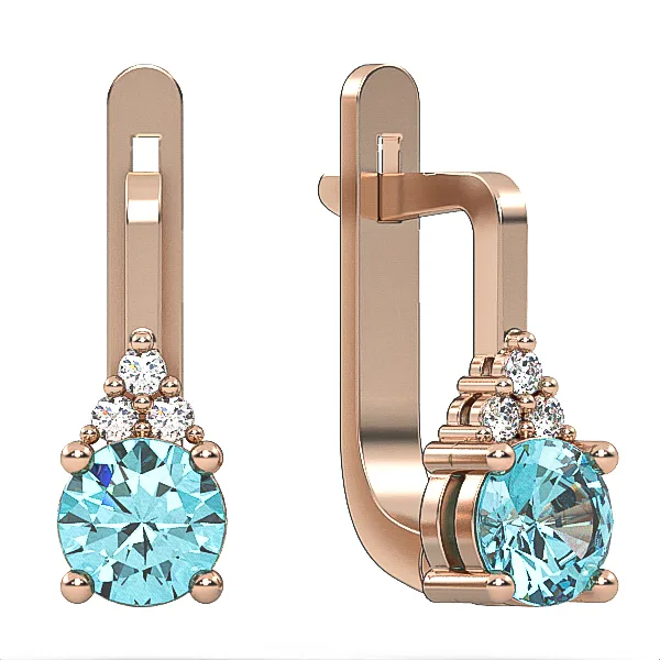 Earrings made of 14 k. gold set with Blue Topaz Suisse stones and diamonds. Model EAG34 · 2