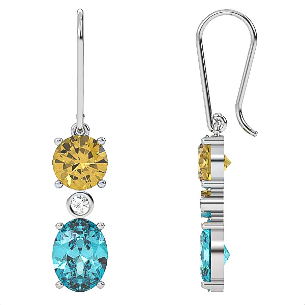 Gold Earrings with Blue Topaz, Citrine & Diamonds | Elegant Gifts for Women | EAG31 · 2