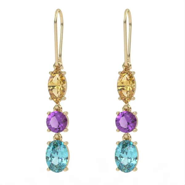 Gold Earrings // Citrine // Amethyst // For women // For girl // Present // EAG11 · 1