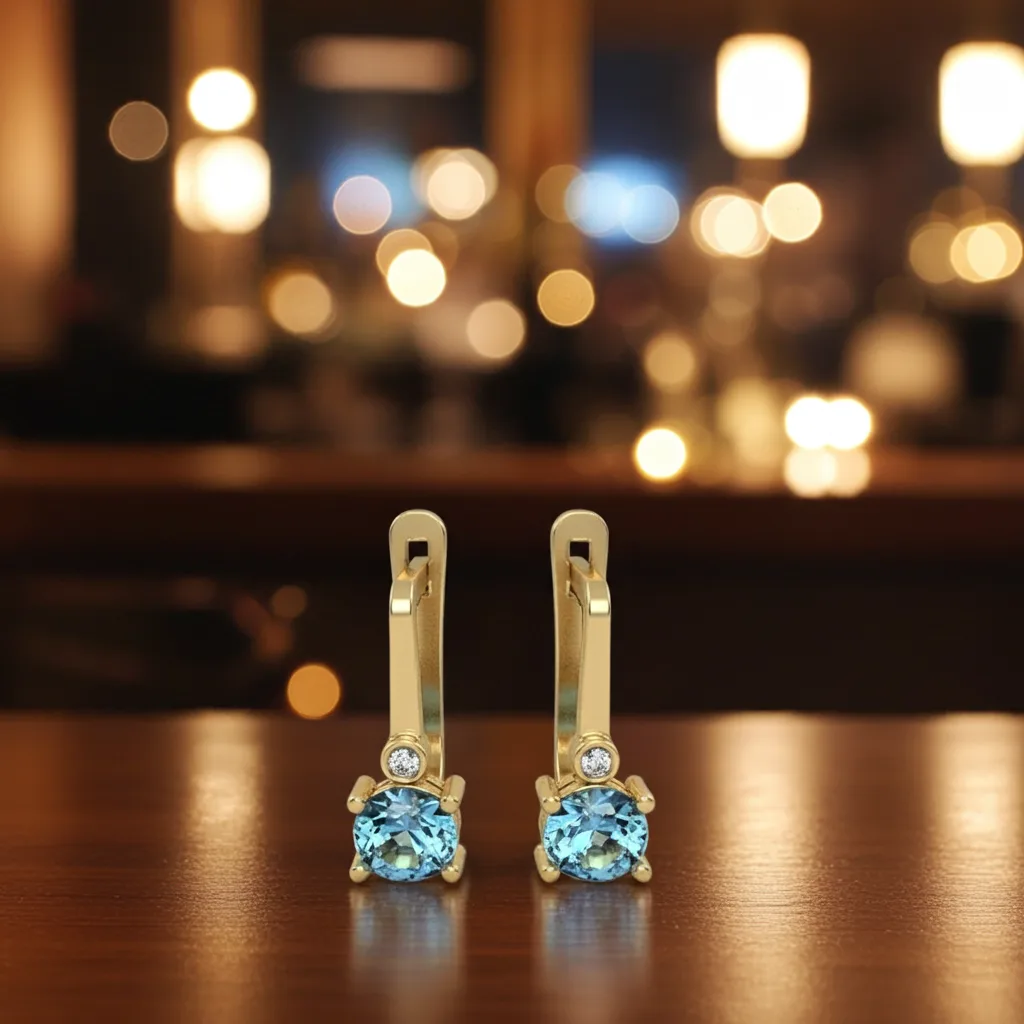 Gold Earrings // Blue Topaz stones // Natural or CVD diamonds // Model EAG36 · 6