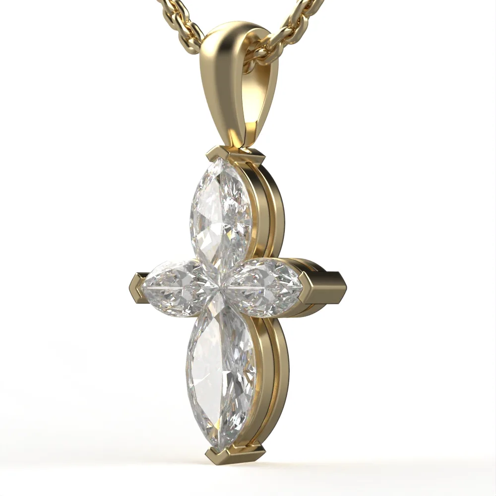 Diamond cross pendant in gold with CVD diamonds, elegant religious jewelry for everyday wear, perfect Christian gift. DP27 · 1
