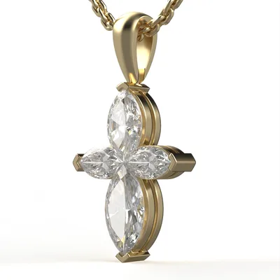 Diamond cross pendant in gold with CVD diamonds, elegant religious jewelry for everyday wear, perfect Christian gift. DP27