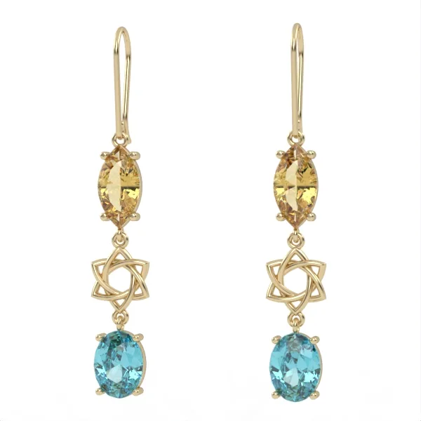 Gold earrings // Citrine earrings // Blue Topaz Suisse // Gemstone jewelry // For women // EAG27 · 4