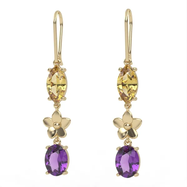 Gold Earrings // Citrine // Amethyst // For women // Gift // EAG10 · 3