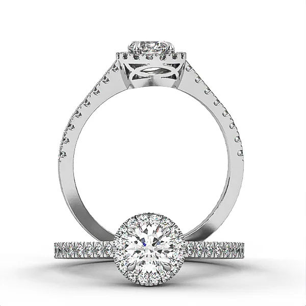 Halo Engagement Ring // Diamond Band // Wedding Ring // White Gold // Rose gold // ER6 · 1