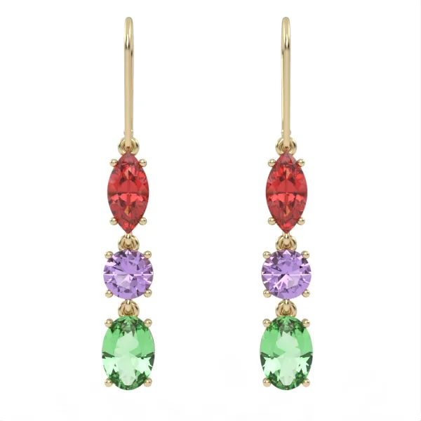 Dazzling gold earrings with precious stones, stylish design, made of yellow, rose, or white gold, the perfect gift for girls and women. Model EAR1 · 1