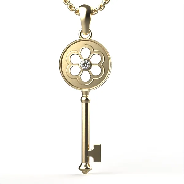 Gold Key Diamond Pendant // Gold Pendant // Natural Diamonds // Lab Diamonds Model DP30 · 2