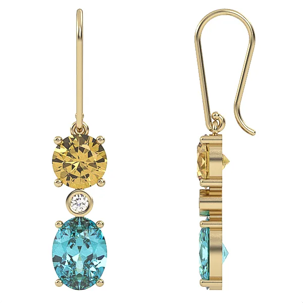 Gold Earrings with Blue Topaz, Citrine & Diamonds | Elegant Gifts for Women | EAG31 · 3