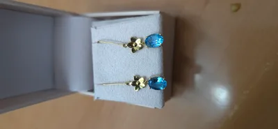 Gold earrings//Blue Topaz Suiss//for women//for girl//EAG16