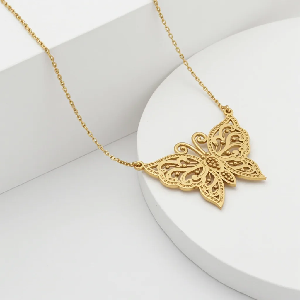 Gold Pendant // Pendant butterfly // Rose gold // White gold // Gift // Fine jewelry // Elegant pendant // DP49 · 8