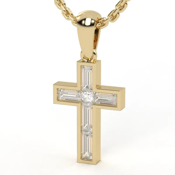 Diamond cross pendant in gold with CVD diamonds, elegant religious jewelry for everyday wear, perfect Christian gift. DP26 · 2