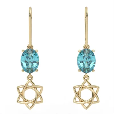 Gold earrings//Blue Topaz Suisse//for women EAG25