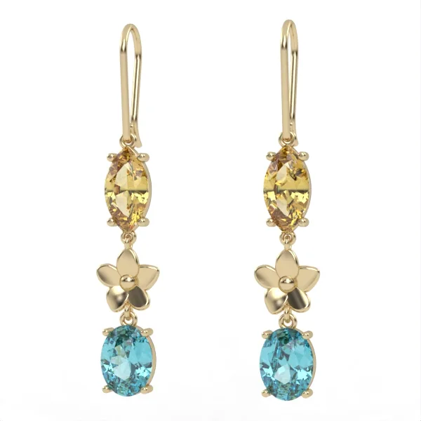 Gold Earrings // Citrine // Swiss blue topaz // Present // EAG9 · 3